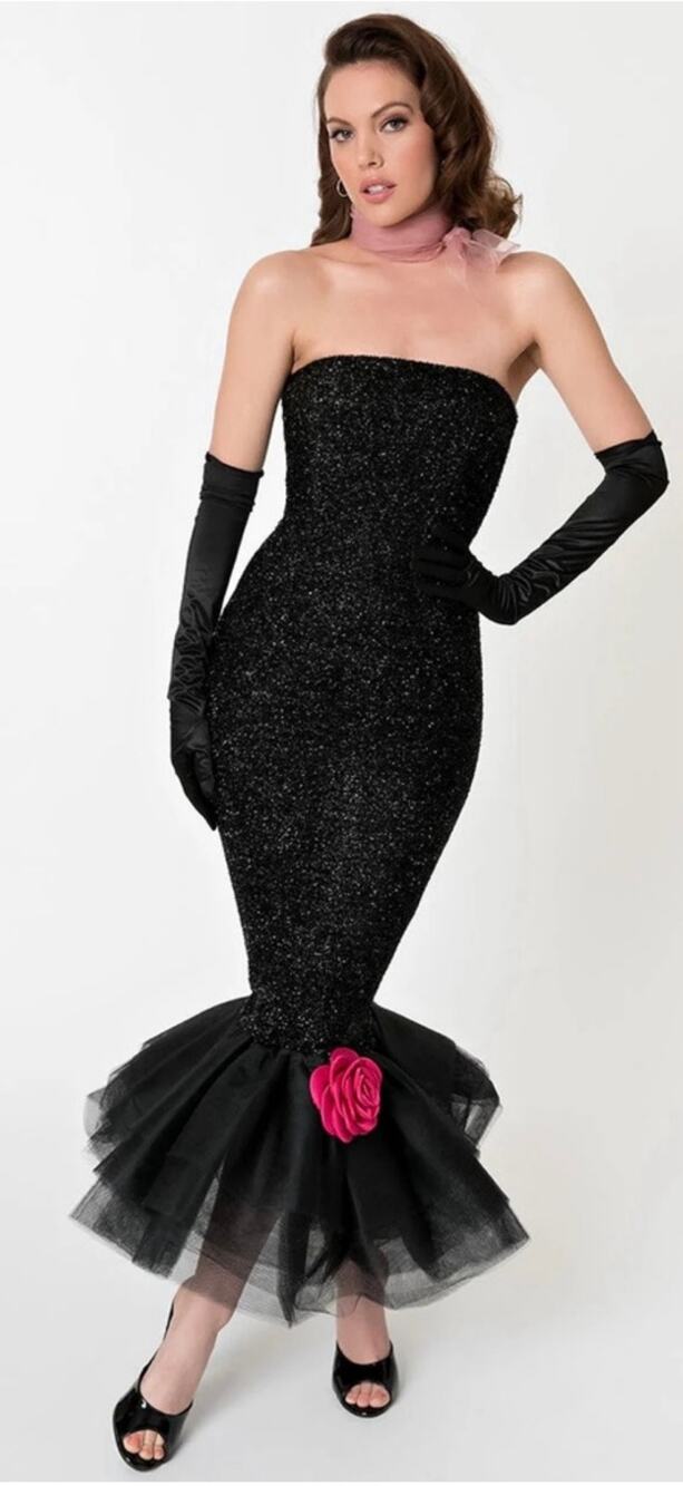 Unique Vintage Barbie Solo In The Spotlight Black Sparkle Strapless Gown L NWT